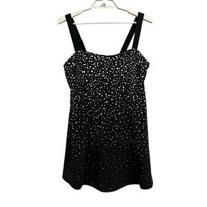 Swimsuits for All Swimdress Black White Splatter One Piece Swimsuit